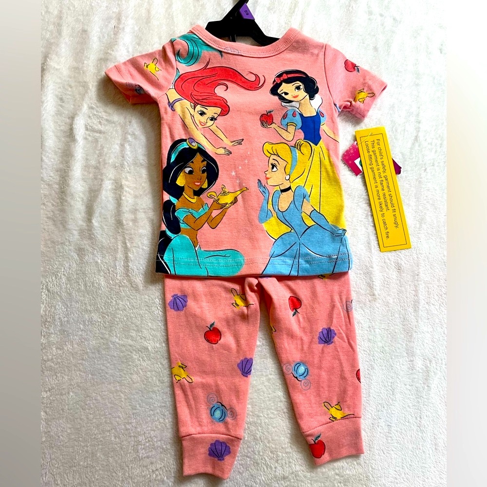 New girls Disney Princess Pink Kids 2 piece Pajama Set